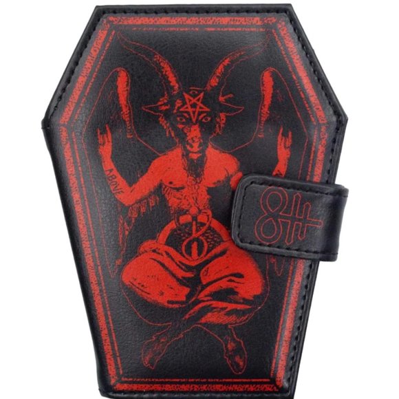 Handbags - Baphomet Coffin Shape Black Bi-Fold Wallet Vegan Leather Chain Hole NWT